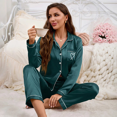 Sophia | Eleganter Satin-Pyjama für Damen Langarm 2