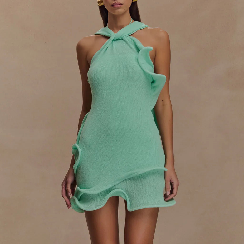 Celine Strick-Halterkleid mit Rüschen für Strand & Freizeit