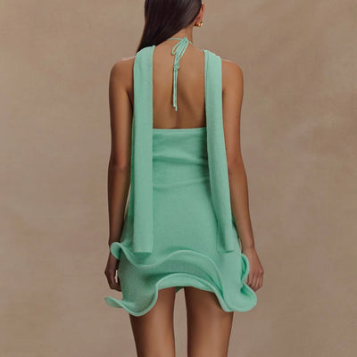 Celine Strick-Halterkleid mit Rüschen für Strand & Freizeit