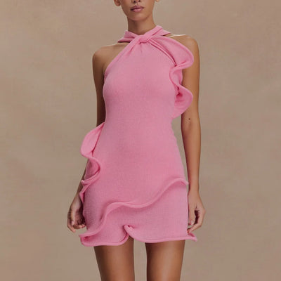 Celine Strick-Halterkleid mit Rüschen für Strand & Freizeit