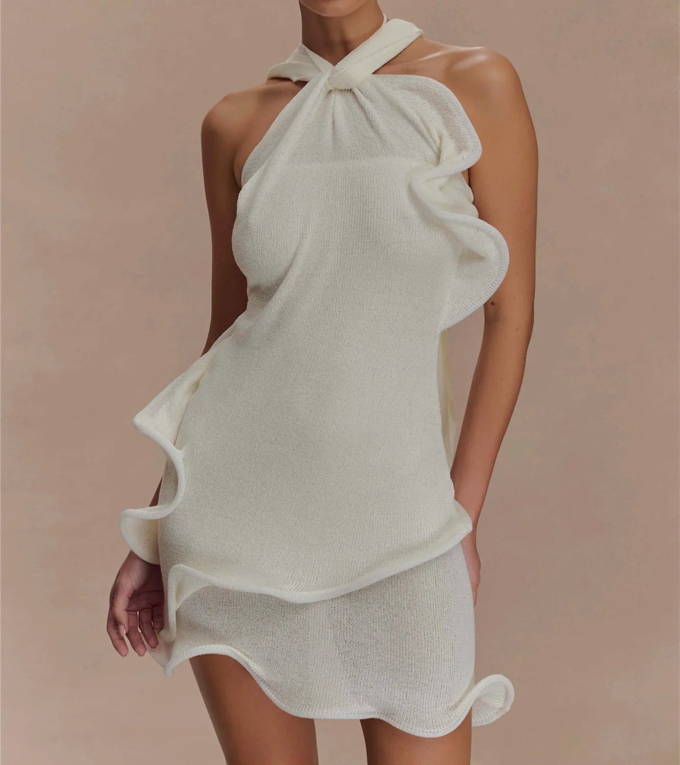 Celine Strick-Halterkleid mit Rüschen für Strand & Freizeit