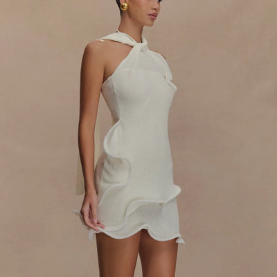 Celine Strick-Halterkleid mit Rüschen für Strand & Freizeit