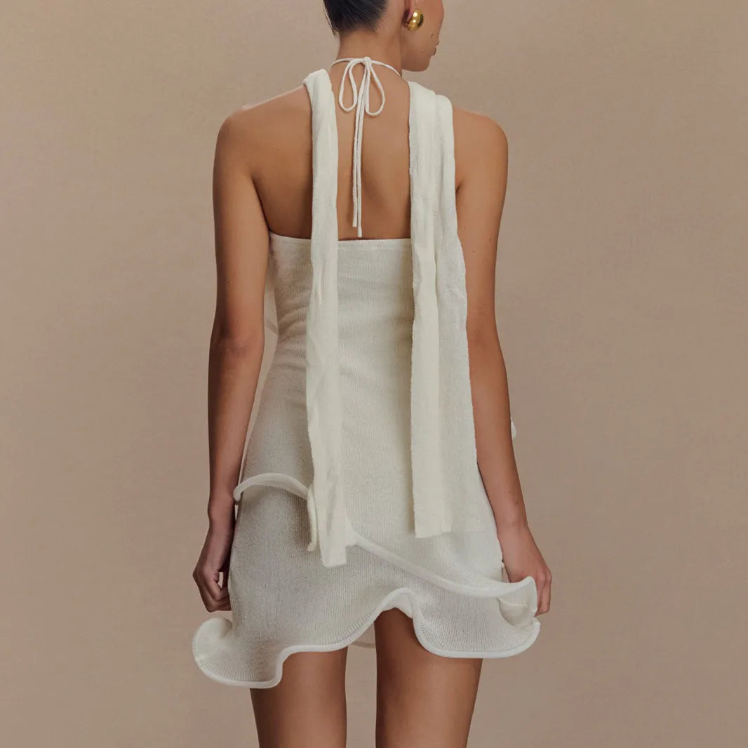 Celine Strick-Halterkleid mit Rüschen für Strand & Freizeit
