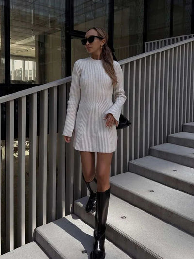 Cozy Ripp Langarm Strickkleid mit Rippdesign