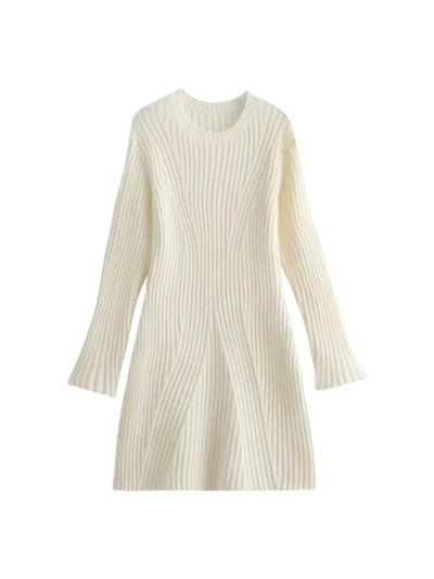Cozy Ripp Langarm Strickkleid mit Rippdesign